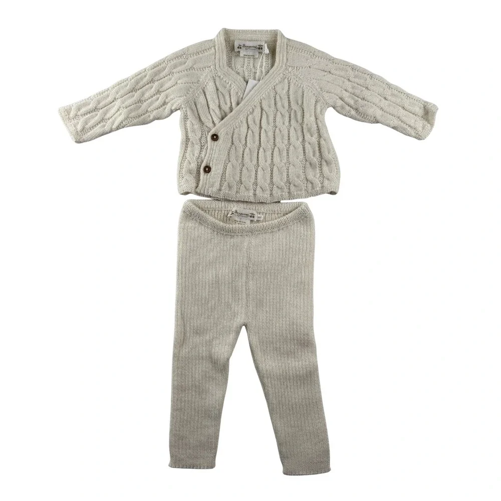 NWT Bonpoint Jalina Cable Knit‎ Wrap Set Ivory Milk White 6M Luxury Baby Outfit